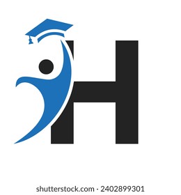 Education Logo On Letter H With Graduation Hat Icon. Graduation Symbol