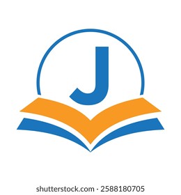 Education Logo On Letter J With Book Symbol For Academy and Graduation Logo Template Design