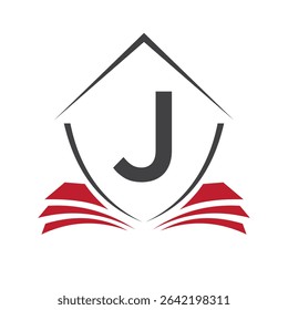 Education Logo On Letter J Concept With Book Symbol Vector Template