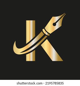 Education Logo on Letter K Concept with Pen Nib Vector Template