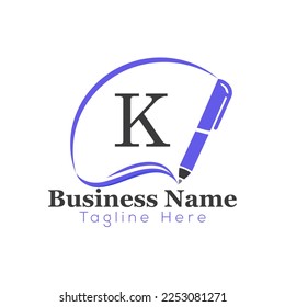 Education Logo On Letter K Template. Education On K Letter, Initial Pen Sign Concept