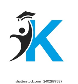 Education Logo On Letter K With Graduation Hat Icon. Graduation Symbol