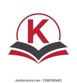 Education Logo On Letter K With Book Symbol For Academy and Graduation Logo Template Design