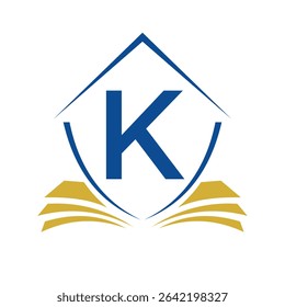 Education Logo On Letter K Concept With Book Symbol Vector Template