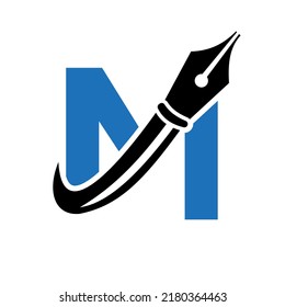 Education Logo on Letter M Concept with Pen Nib Vector Template