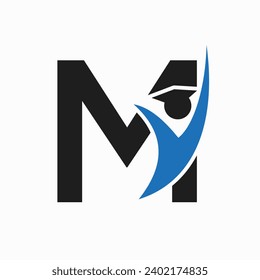 Education Logo On Letter M With Graduation Hat Icon. Graduation Symbol