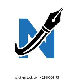 Logotipo educativo sobre el concepto de letra N con la plantilla de vectores de nib-pluma