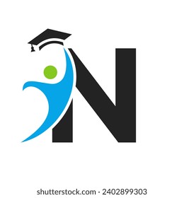 Logo De Educación En La Letra N Con Icono De Sombrero De Graduación. Símbolo de graduación