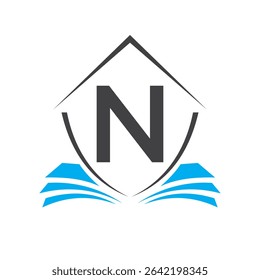 Education Logo On Letter N Concept With Book Symbol Vector Template