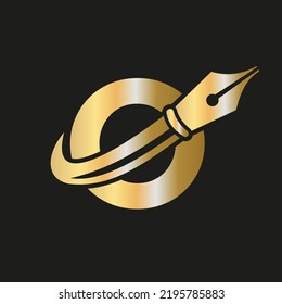 Education Logo on Letter O Concept with Pen Nib Vector Template