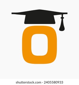 Education Logo On Letter O With Graduation Hat Icon. Study Symbol