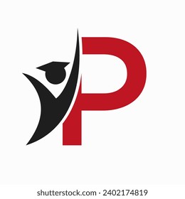 Education Logo On Letter P With Graduation Hat Icon. Graduation Symbol