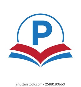 Education Logo On Letter P With Book Symbol For Academy and Graduation Logo Template Design