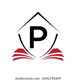 Education Logo On Letter P Concept With Book Symbol Vector Template