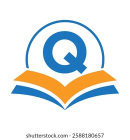 Education Logo On Letter Q With Book Symbol For Academy and Graduation Logo Template Design