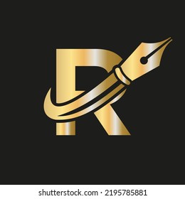 Education Logo on Letter R Concept with Pen Nib Vector Template