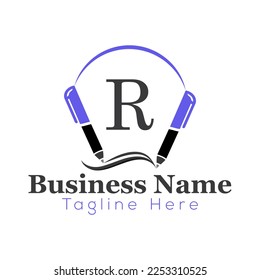 Education Logo On Letter R Template. Education On R Letter, Initial Pen Sign Concept