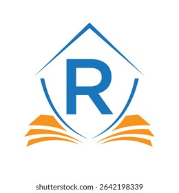 Education Logo On Letter R Concept With Book Symbol Vector Template