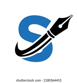 Education Logo on Letter S Concept with Pen Nib Vector Template