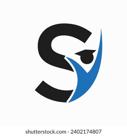 Education Logo On Letter S With Graduation Hat Icon. Graduation Symbol