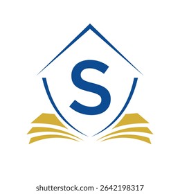 Education Logo On Letter S Concept With Book Symbol Vector Template