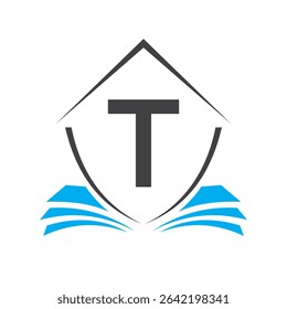 Education Logo On Letter T Concept With Book Symbol Vector Template