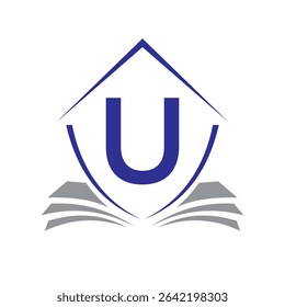 Education Logo On Letter U Concept With Book Symbol Vector Template