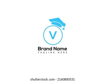Education Logo On Letter V Template. Initial Educational Sign Concept Template