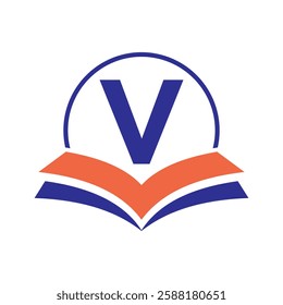 Education Logo On Letter V With Book Symbol For Academy and Graduation Logo Template Design