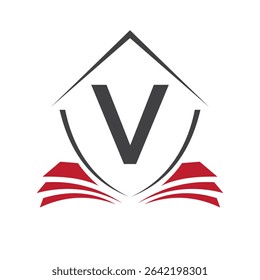Education Logo On Letter V Concept With Book Symbol Vector Template