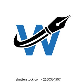 Education Logo on Letter W Concept with Pen Nib Vector Template