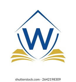 Education Logo On Letter W Concept With Book Symbol Vector Template