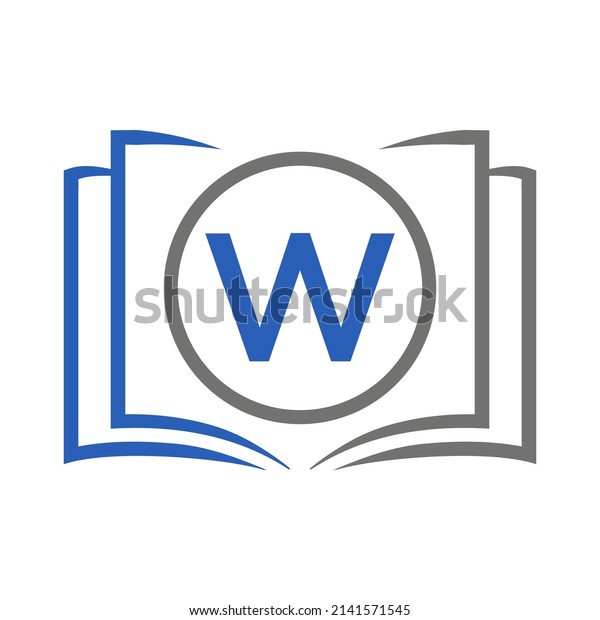 Education Logo On\
Letter W Template. Open Book Logo On W Letter, Initial Educational\
Sign Concept\
Template