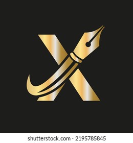 Education Logo on Letter X Concept with Pen Nib Vector Template