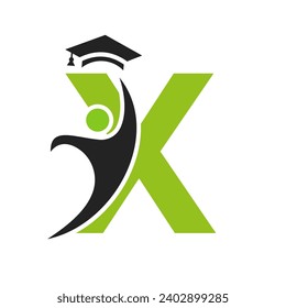 Education Logo On Letter X With Graduation Hat Icon. Graduation Symbol