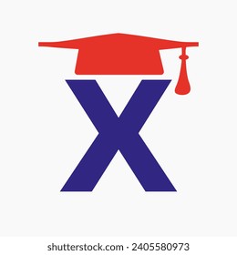 Education Logo On Letter X With Graduation Hat Icon. Study Symbol