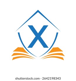 Education Logo On Letter X Concept With Book Symbol Vector Template
