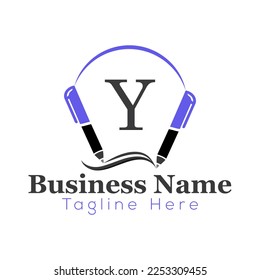 Education Logo On Letter Y Template. Education On Y Letter, Initial Pen Sign Concept