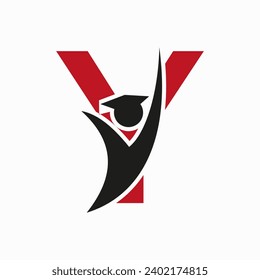 Education Logo On Letter Y With Graduation Hat Icon. Graduation Symbol