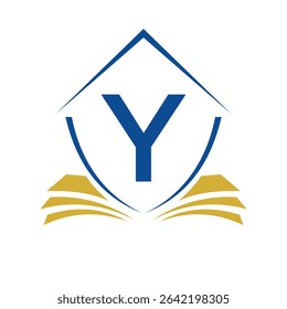 Education Logo On Letter Y Concept With Book Symbol Vector Template