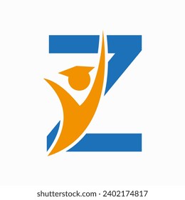 Education Logo On Letter Z With Graduation Hat Icon. Graduation Symbol