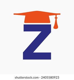Education Logo On Letter Z With Graduation Hat Icon. Study Symbol
