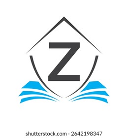 Education Logo On Letter Z Concept With Book Symbol Vector Template