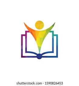 Education logo with open book and abstract student. Education vector logo concept.	