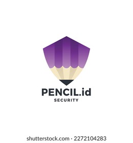Lápiz de logotipo educativo con icono del vector de gradiente de escudo