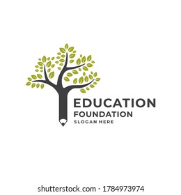 education logo with pencil and tree element.