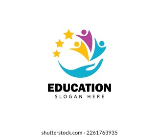 education logo people abstract star logo concept reaching star happy design concept hand care