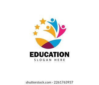 education logo people abstract star logo concept reaching star happy design concept