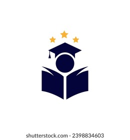 Education logo with people, book and star shape combination, University graduation icon vector