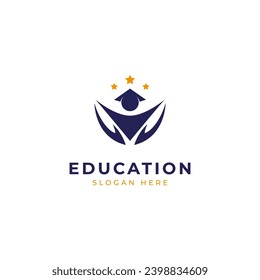 Education logo with people, hand and star shape combination, University graduation icon vector
